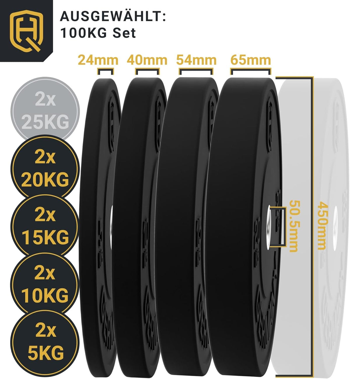 HQ Germany 50mm Vollgummi Bumper Plates - Gewichtsscheiben Set für Trainingl