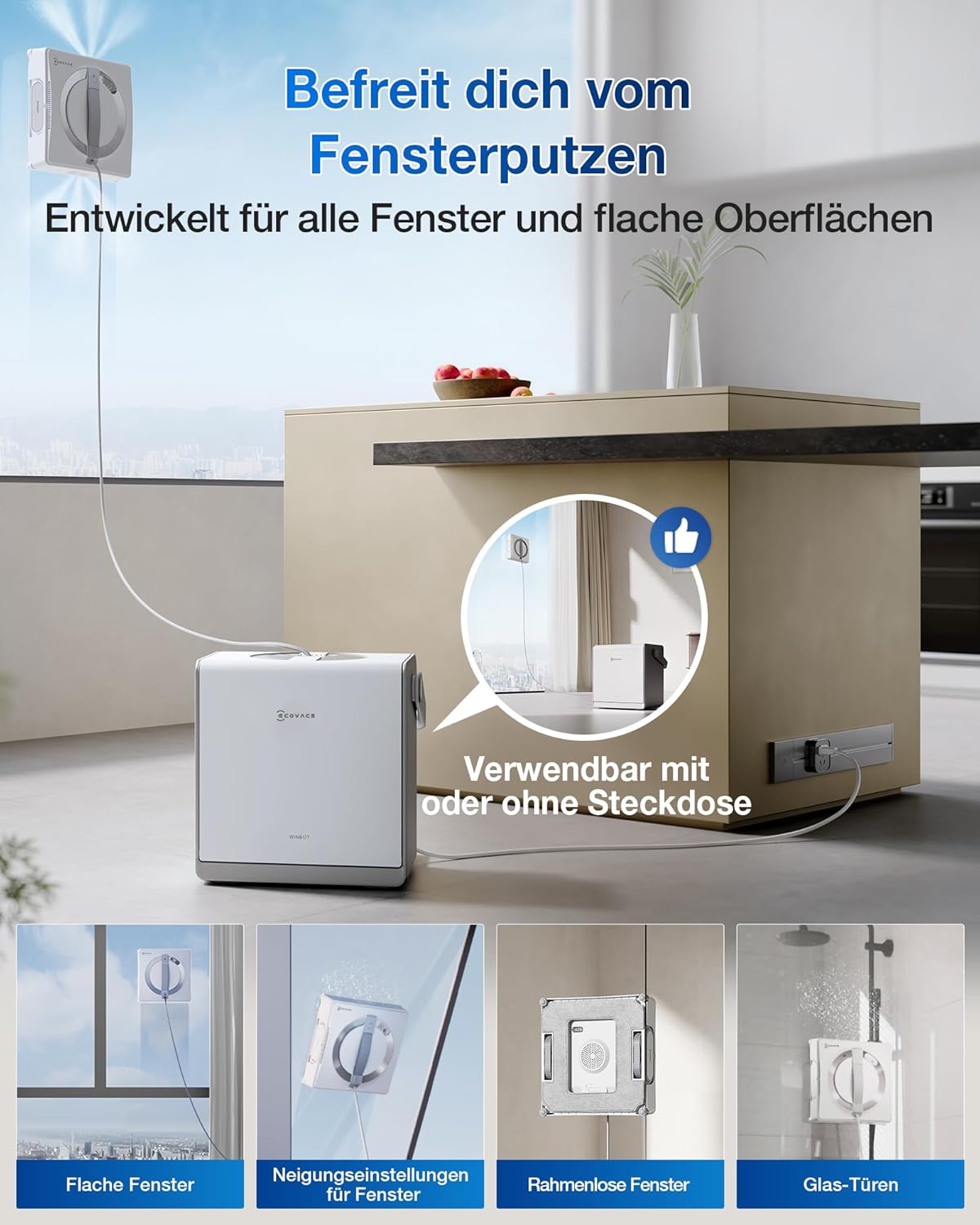 ECOVACS WINBOT W2 PRO Omni Intelligenter Fensterputzroboter mit 6-in-1 Station, Sprühdüsend