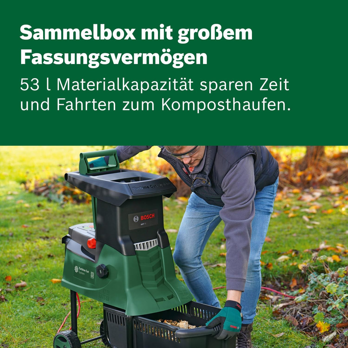 Bosch Turbinenhäcksler AXT 25 TC (2.500 W; geeignet für Holz und harte Gartenabfälle; integrierte Fangbox 53 l; in Karton)f