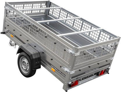 UNITRAILER Large Trailer 230 x 125 cm with Flat Tarpaulin, Mesh and Jockey Wheel - Garden Trailer 230 Kippl