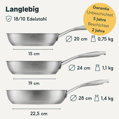 SILBERTHAL Profi Edelstahlpfannen Set 6-teilig 28cm – Induktion, Antihaft & Purd