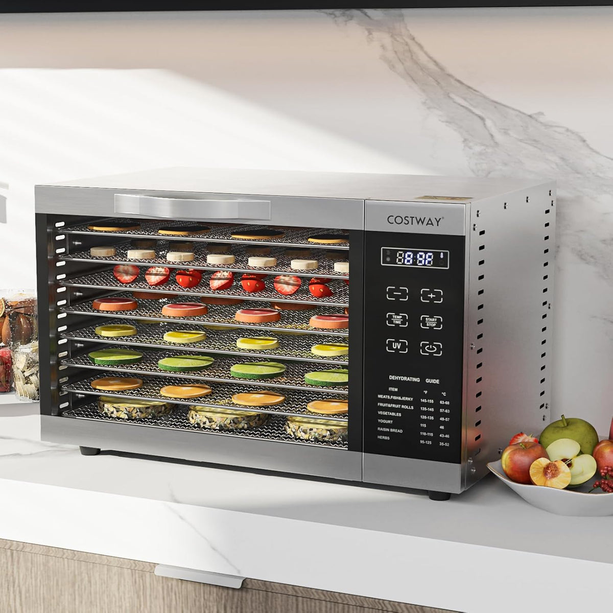 COSTWAY Dehydrator with 8 Grid Trays, 620W Dehydrator 30-70°C Temperature Control & 24H Timer, Overheating & Overload Protection, Food Dryer for Fruit, Meat, Vegetables