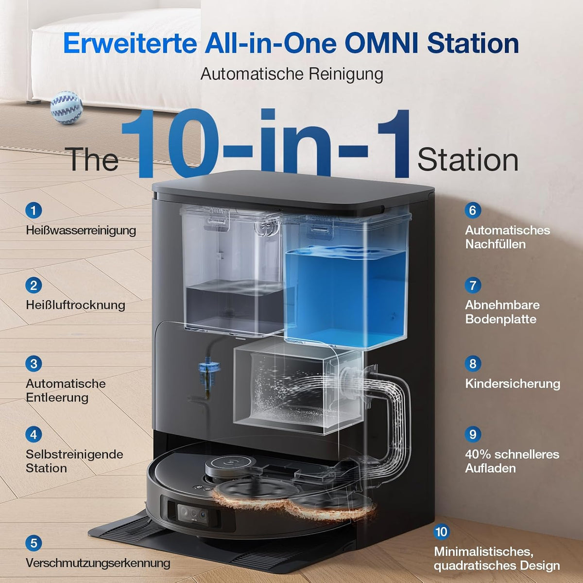 Deebot T30S Pro, 11,000Pa, Heißwasser-Wischung, ZeroTangle, TruEdge™, KI-Navigationf