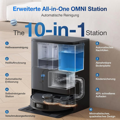 Deebot T30S Pro, 11,000Pa, Heißwasser-Wischung, ZeroTangle, TruEdge™, KI-Navigationf