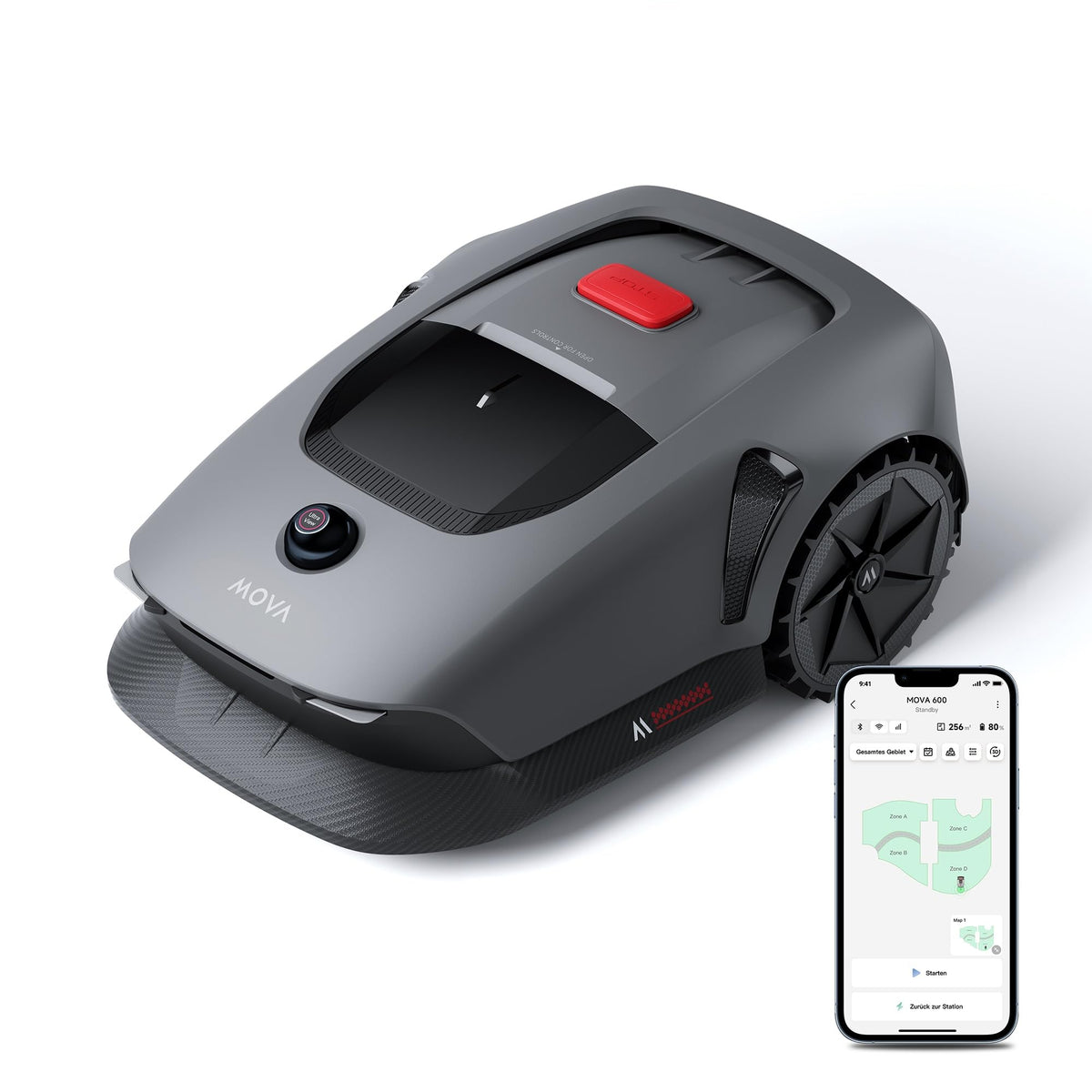 MOVA 1000, Mähroboter 3D-LiDAR kabellose Einrichtung & genaue Kartierung bis 1.000 m², Smarte Hindernisvermeidung, App-Steuerung, Verbesserte Geländeräder, U-förmiges Schneiden, Schnelles Laden