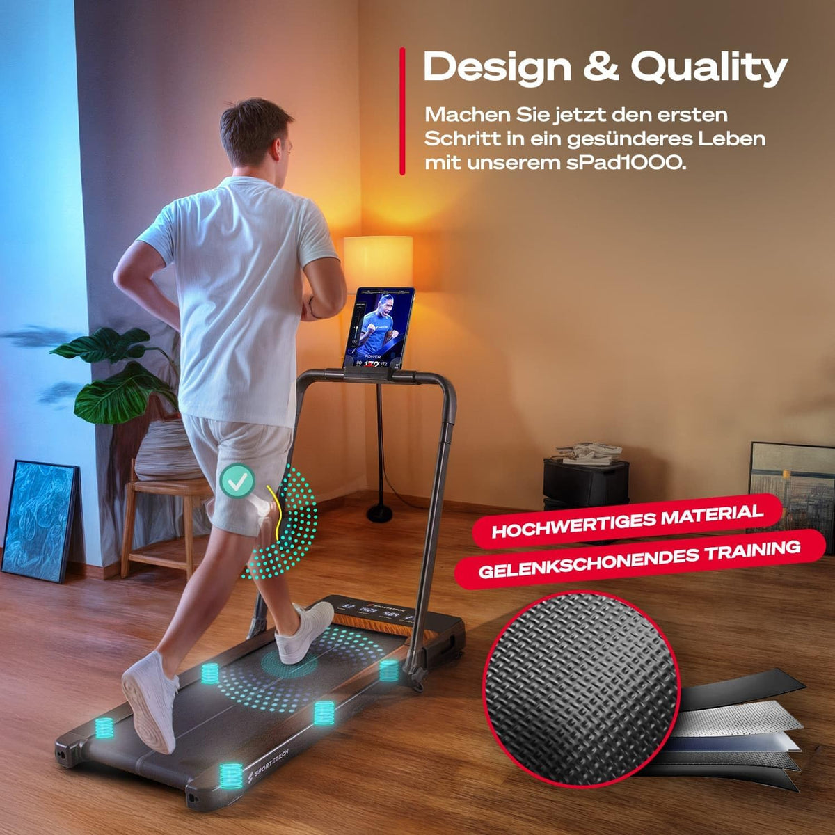Sportstech sPad500 Laufband: Faltbar mit Steigung für Zuhausel
