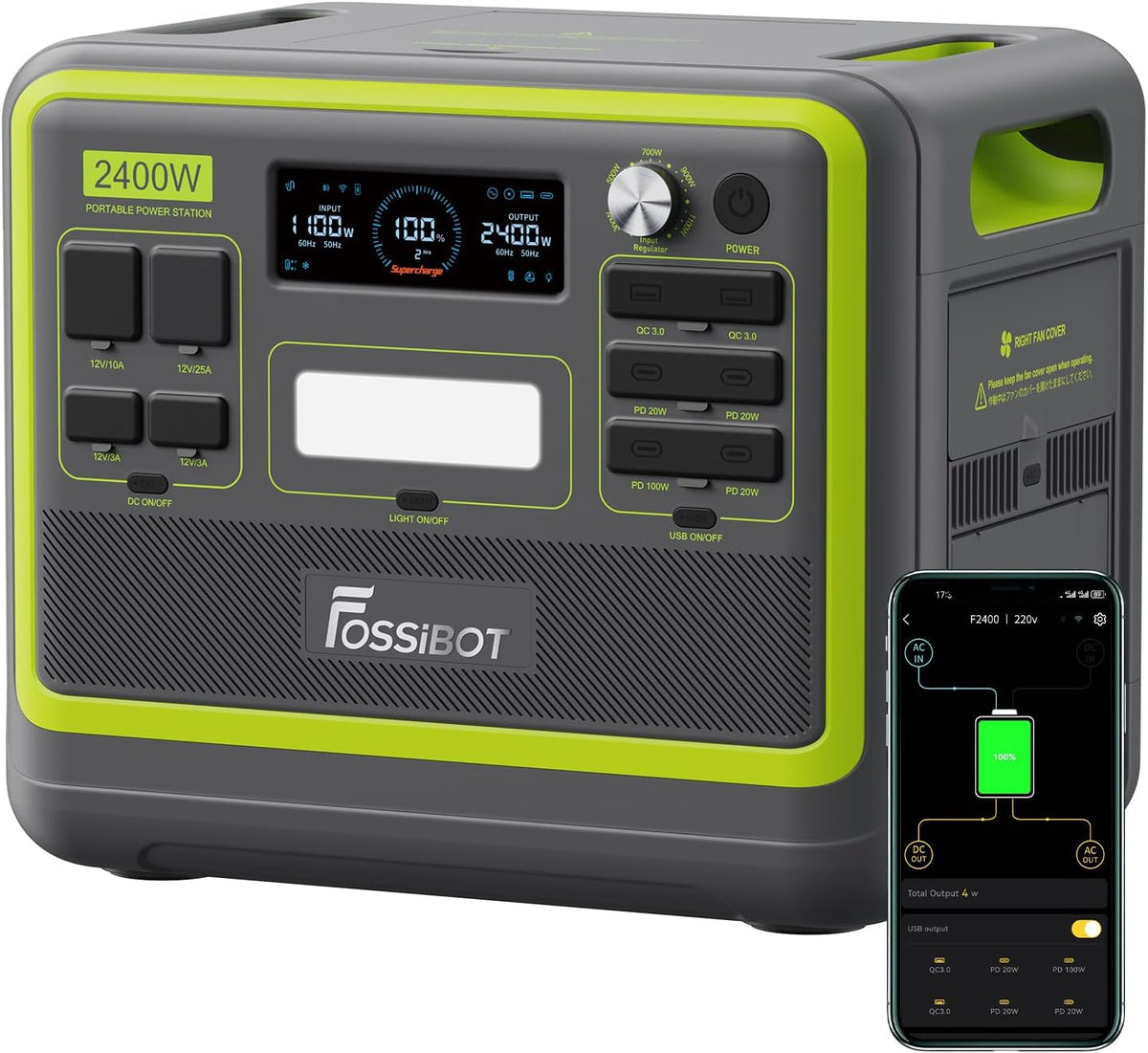 FOSSiBOT F2400 Powerstation 2048Wh, 2400W (4800W Peak), 3 AC Ausgängef