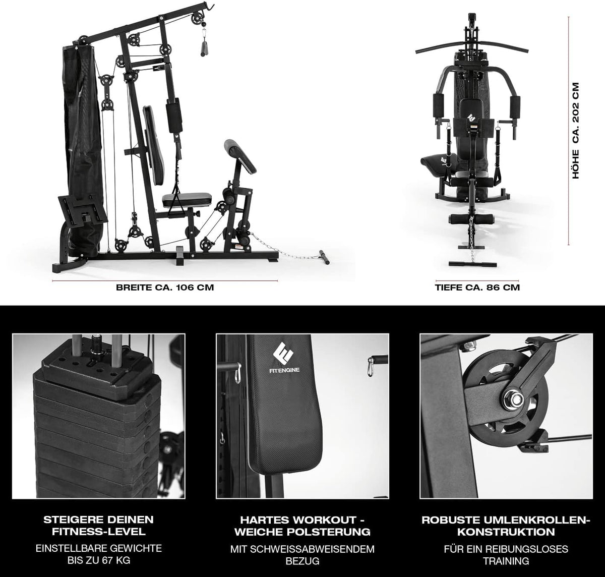FitEngine Kraftstation: Komplettes Home Gym mit 67 kg Gewichtenl