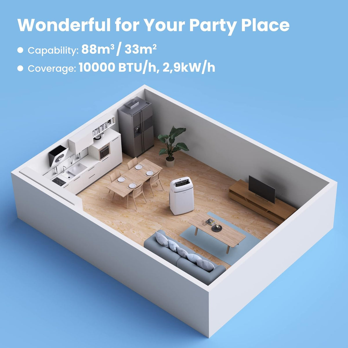 Comfee Mobiles Klimagerät Pro 10000 BTU 3-in-1: Effiziente Raumkühlung, Entfeuchtung, Ventilationd