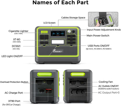 FOSSiBOT F2400 Powerstation 2048Wh, 2400W (4800W Peak), 3 AC Ausgängef