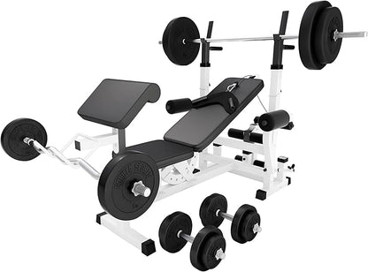 Gorilla Sports Hantelbank mit Gewichten, 170 cm Stange und Hantelsetl