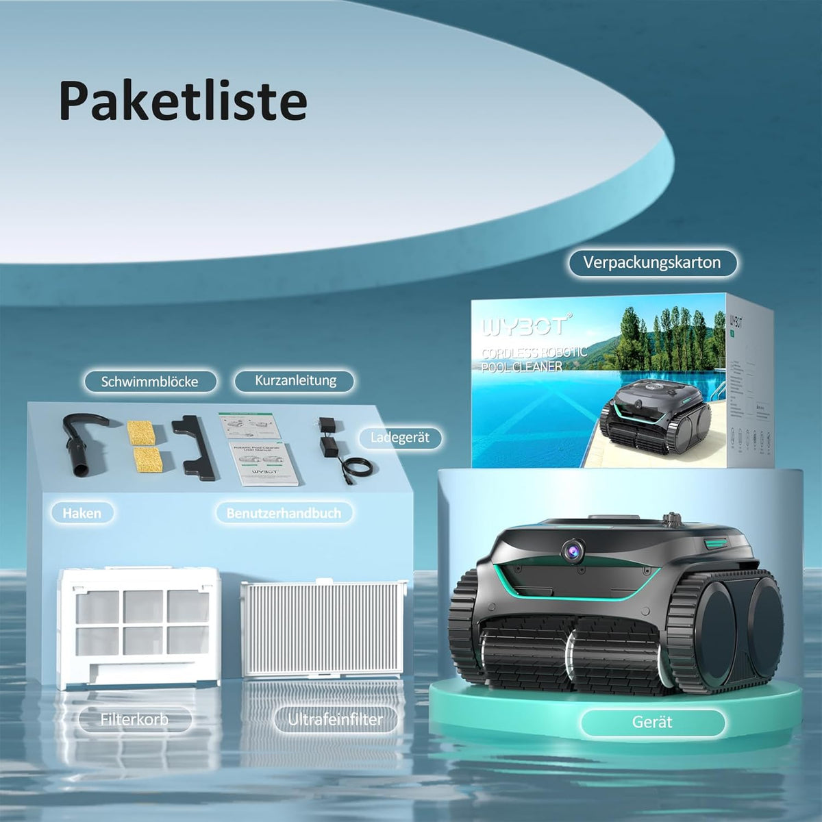 WYBOT C2 Vision AI Kabelloser Poolroboter, Akku, Boden & Wand, Zweischicht-Filter, starke Absaugung, bis 180㎡f