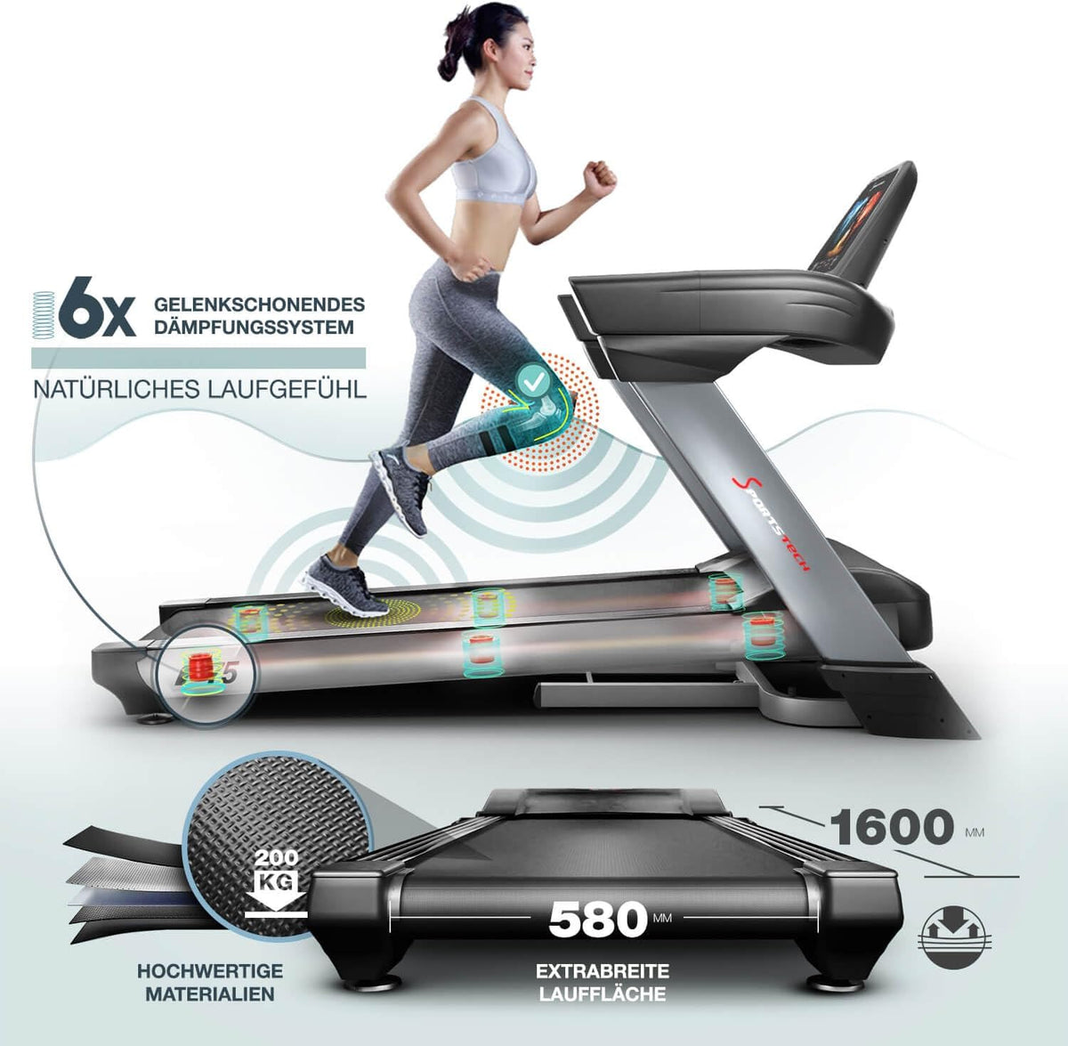 Sportstech F75: Profi-Laufband, klappbar, 7 PS, Android, Made in Germanyl