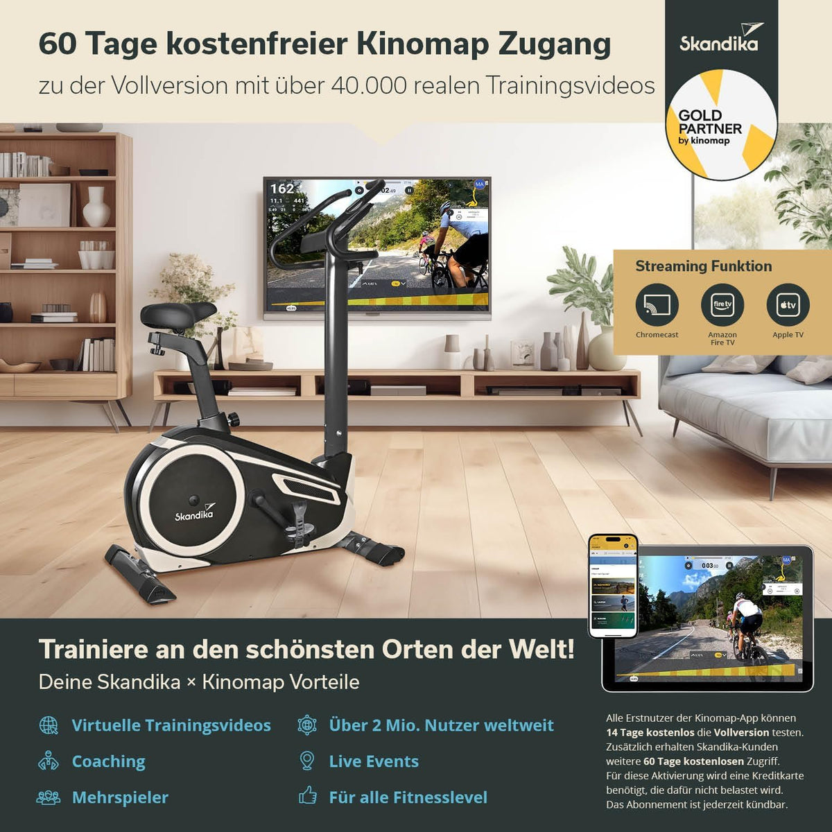 Skandika Morpheus: Ergometer mit App‑Steuerung, Pulsgurt und Tablethalterl
