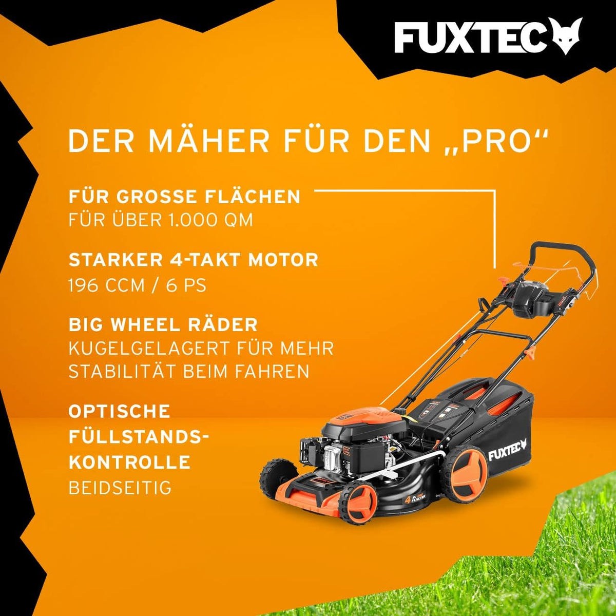 FUXTEC FX-RM5196eSPRO 4in1 Benzinmäher, E-Start & Antrieb, 51 cm Schnittf