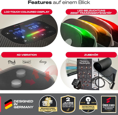 Sportstech VP400: 4D Vibrationsplatte mit Smart‑LED und Trainingsbändernl