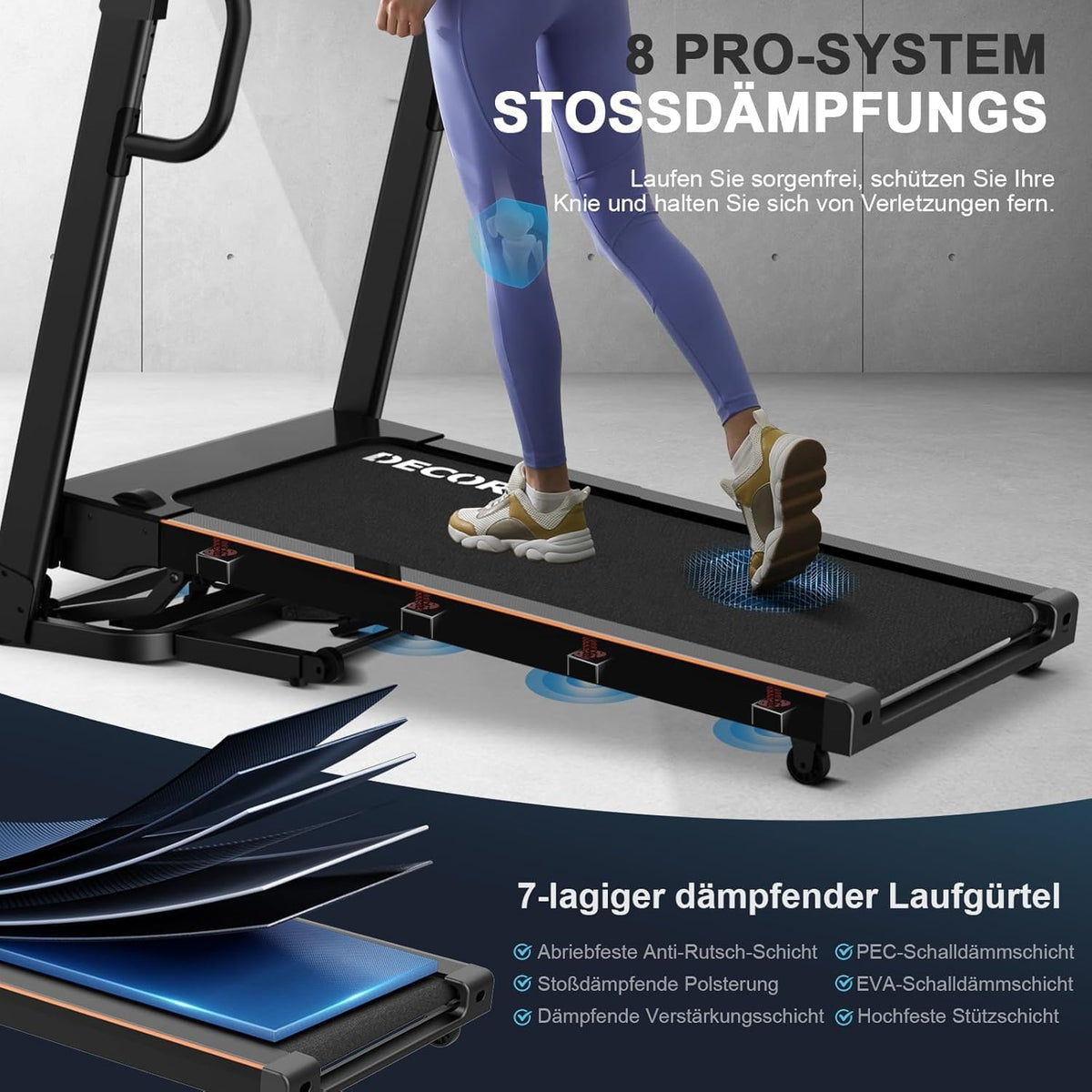 Decorcn Laufband: 4,5 PS, klappbar, 16 km/h, Steigung, LCD & Bluetoothl
