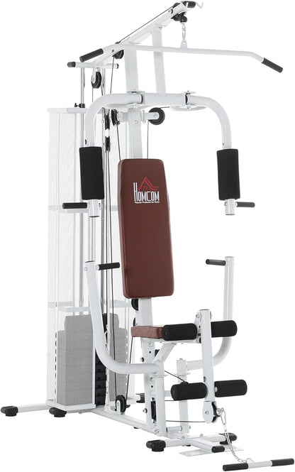 HOMCOM Multistation: Kraftstation mit Latzug, Butterfly & 45 kg Gewichtenl
