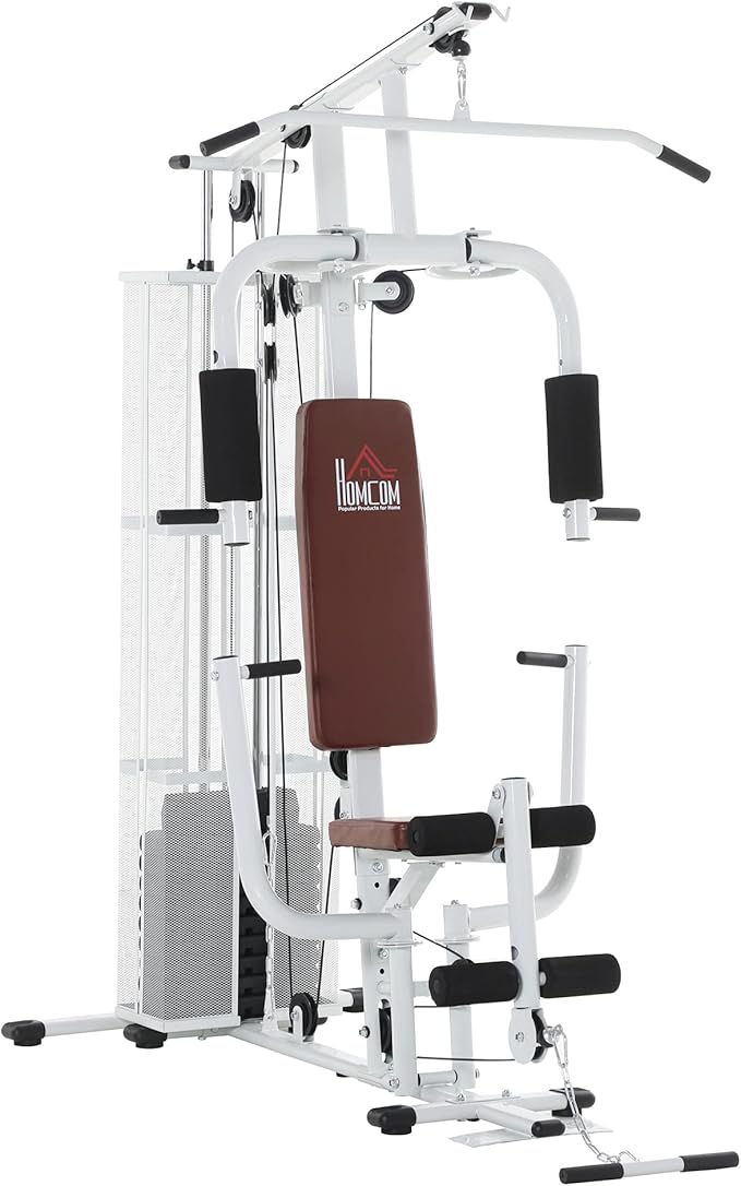 HOMCOM Multistation: Kraftstation mit Latzug, Butterfly & 45 kg Gewichtenl