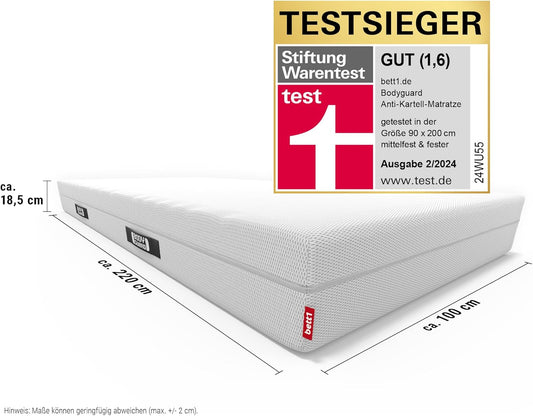 Bodyguard bett1 Anti-Kartell-Matratze: Ergonomischer QXSchaum, 2in1 Härte, Oeko-Tex, Waschbarer Bezug – Bester Schlaf!d