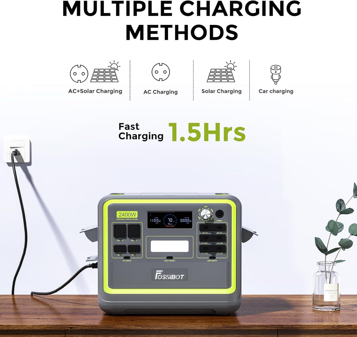 FOSSIBOT F2400 Powerstation 2400W (4800W Peak) mit 200W Solarpanelf