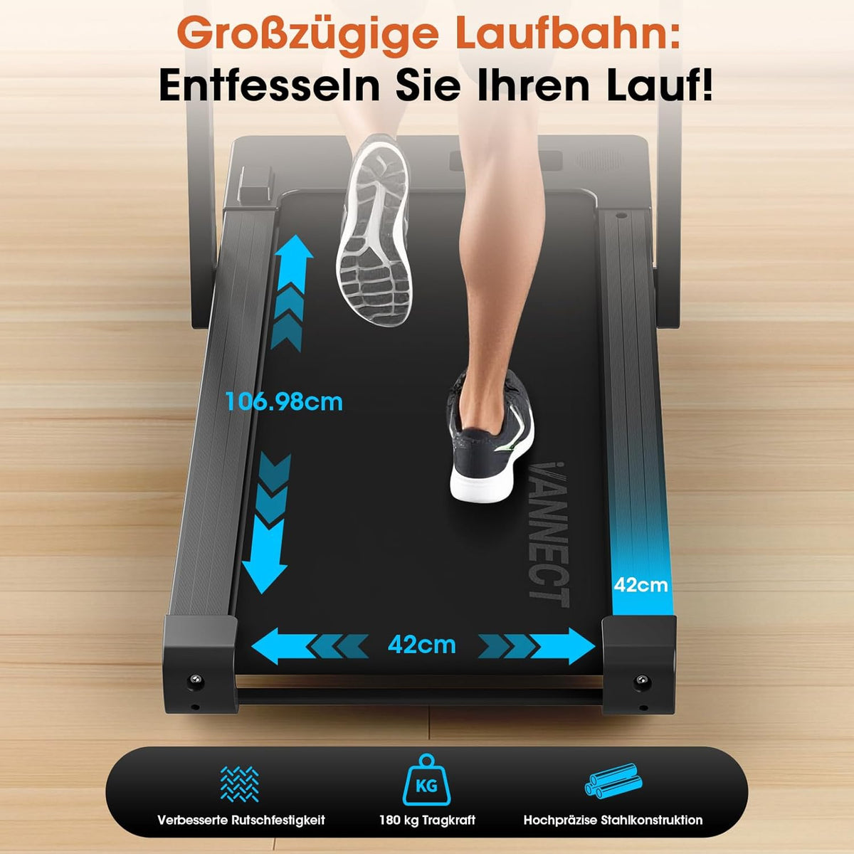 VANNECT Faltbares Laufband: Walking Pad mit Steigung für Zuhausel