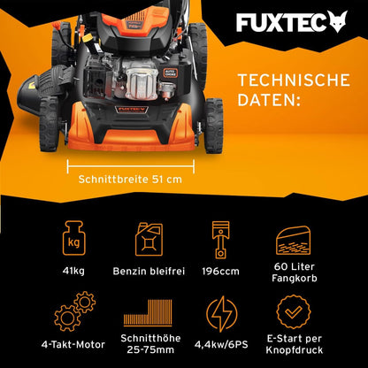 FUXTEC FX-RM5196eSPRO 4in1 Benzinmäher, E-Start & Antrieb, 51 cm Schnittf