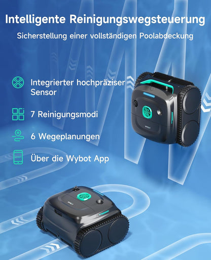 WYBOT C2 Poolroboter Akku, Boden & Wand, bis 150㎡, Doppelfilter, 3 Motoren, Wandkletter, 183 Min, App, Schwarz-Grün Bf