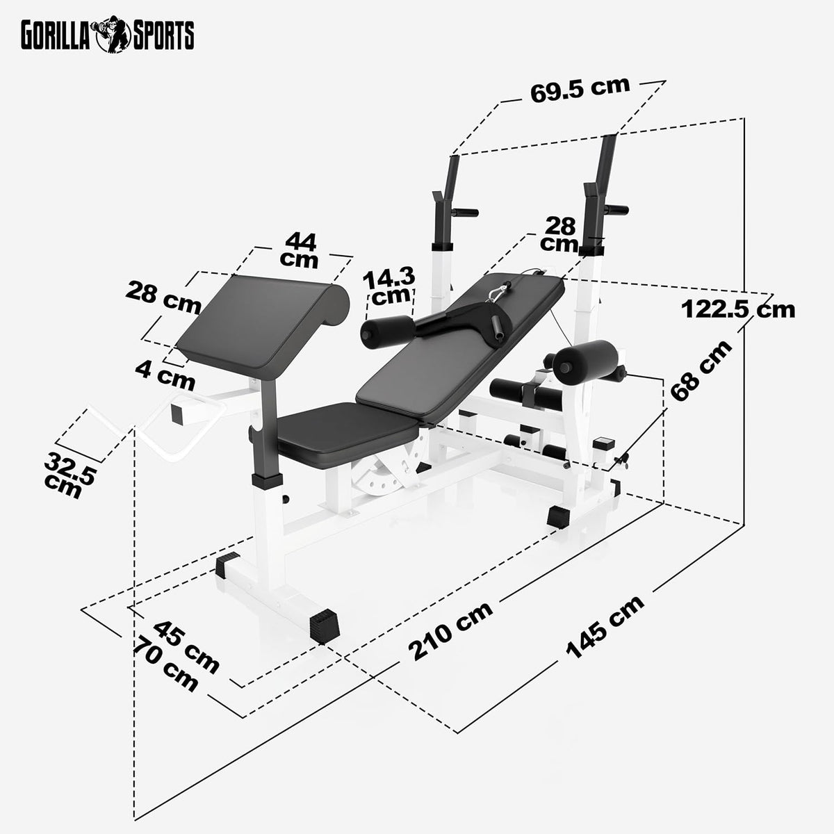 Gorilla Sports Hantelbank mit Gewichten, 170 cm Stange und Hantelsetl