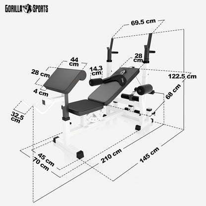 Gorilla Sports Hantelbank mit Gewichten, 170 cm Stange und Hantelsetl