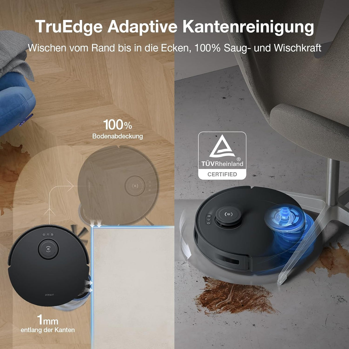 Deebot T30S Pro, 11,000Pa, Heißwasser-Wischung, ZeroTangle, TruEdge™, KI-Navigationf