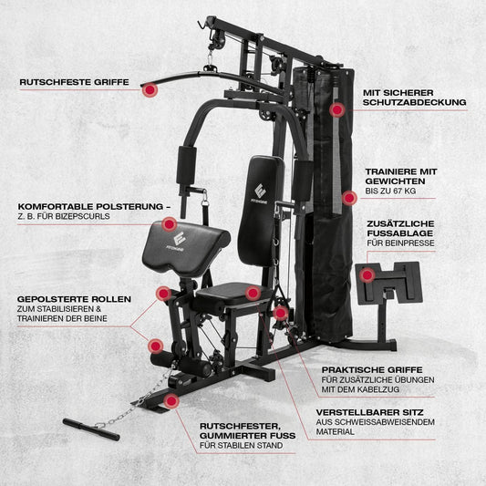 FitEngine Kraftstation: Komplettes Home Gym mit 67 kg Gewichtenl