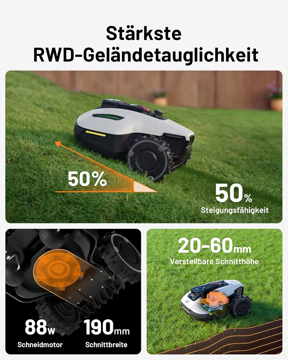 MAMMOTION YUKA Mini 500 Robotic Lawnmower, No Boundary Cable, 4G, Auto Mapping, 500m², 50% Inclinef