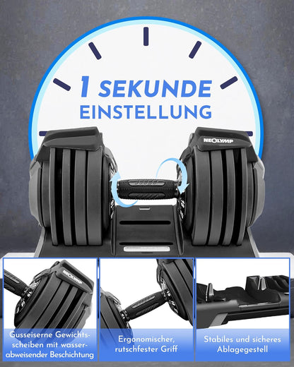 NEOLYMP Verstellbare Kurzhantel 2–40 kg mit Schnellverstellung, Einzelstückl