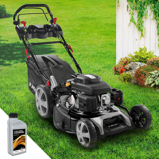 BRAST® Benzin Rasenmäher mit Antrieb | 5,2kW (7PS) | 55cm Schnittbreite | viele Modelle | TÜV | 30-80mm Schnitthöhe | 60L Fangkorb | 4 Takt OHV Motor | Stahlgehäuse | Speedf