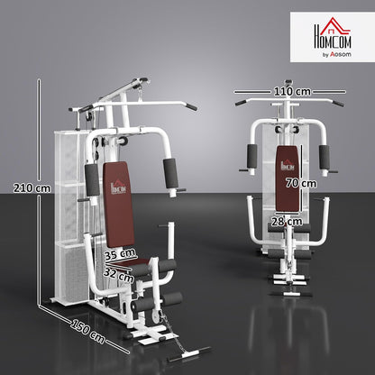 HOMCOM Multistation: Kraftstation mit Latzug, Butterfly & 45 kg Gewichtenl