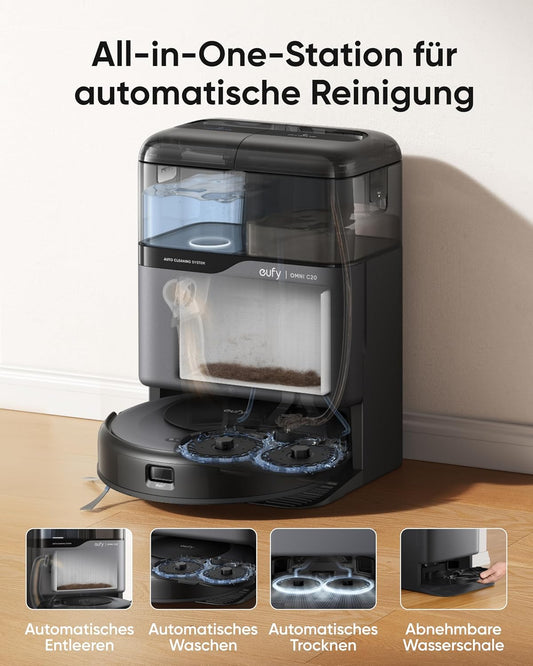 Eufy Omni C20, 7.000Pa, All-in-One-Station, Auto-Entleerung & -Reinigung, 8,5 cm, mit Wischfunktionf