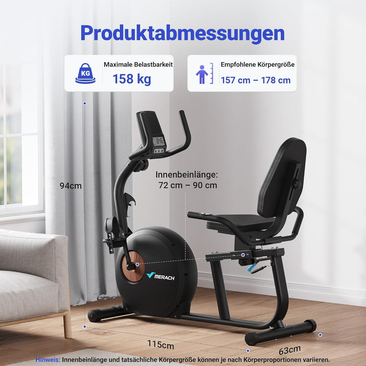 MERACH Liegeergometer: Heimtrainer mit Bluetooth und verstellbarer Rückenlehnel