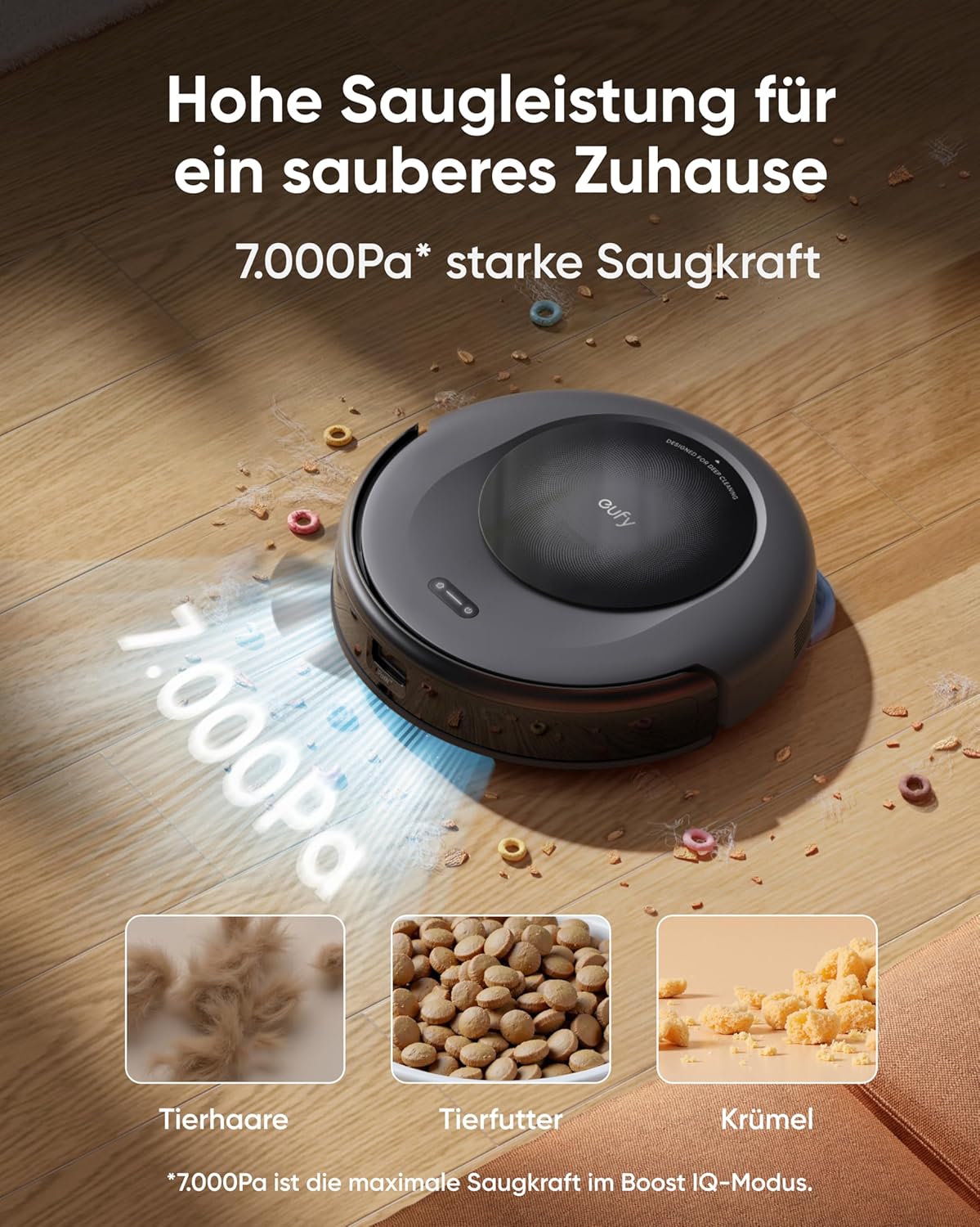 Eufy Omni C20, 7.000Pa, All-in-One-Station, Auto-Entleerung & -Reinigung, 8,5 cm, mit Wischfunktionf