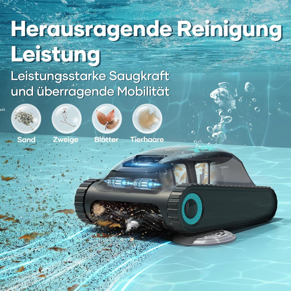 AIPER Scuba S1 Kabelloser Poolroboter, Boden & Wand, Navigation 2.0, 150 Min Laufzeit, bis 150㎡f
