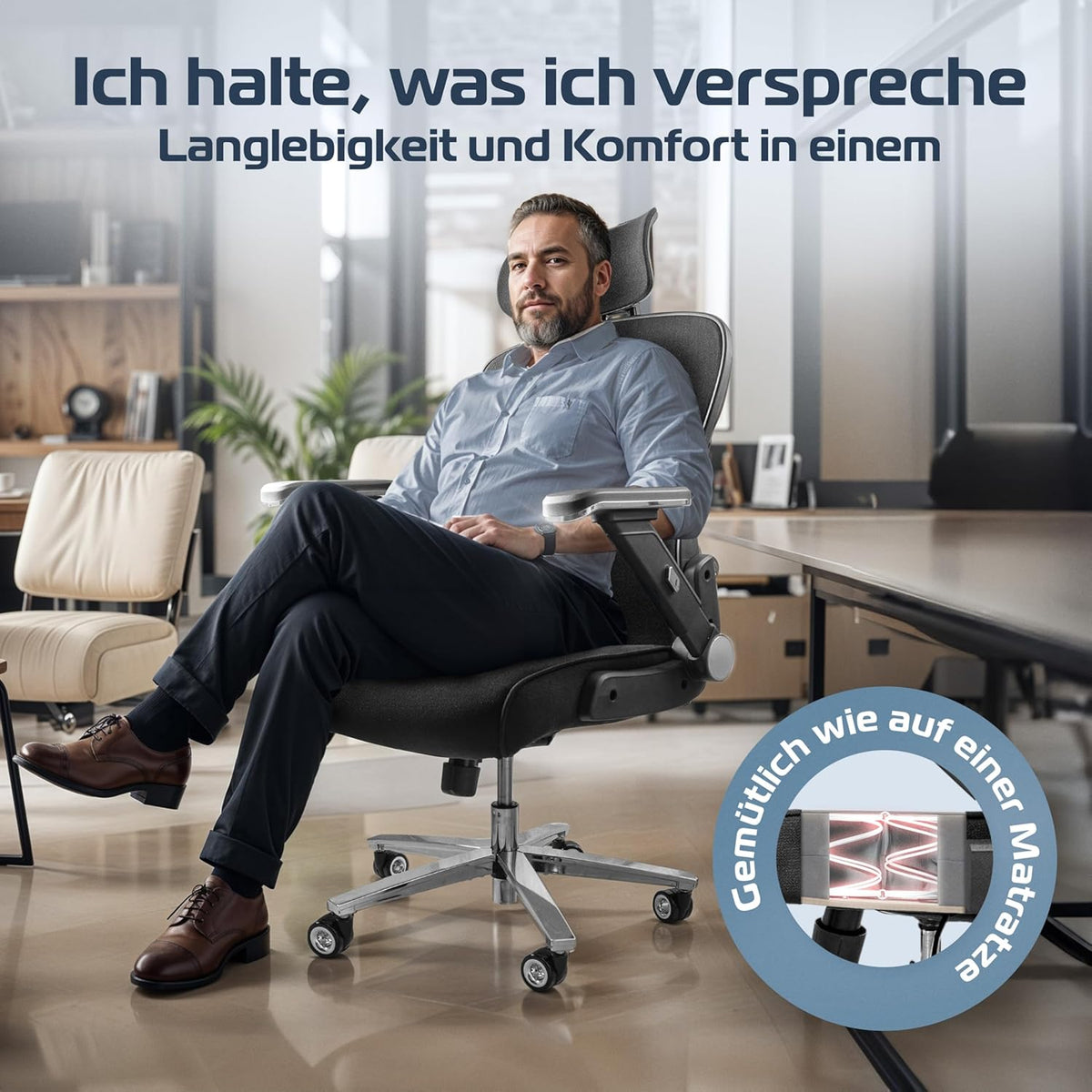 CLOUVOU PowerSeat Testsieger Ergonomischer Bürostuhl – Voll Anpassbar, Gaming, 200 kgd