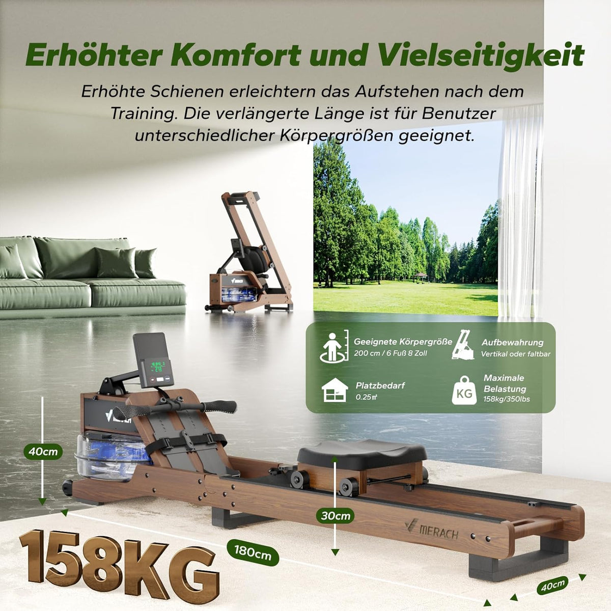 MERACH Wasser-Rudergerät aus Holz: Klappbar & interaktiv für Zuhausel