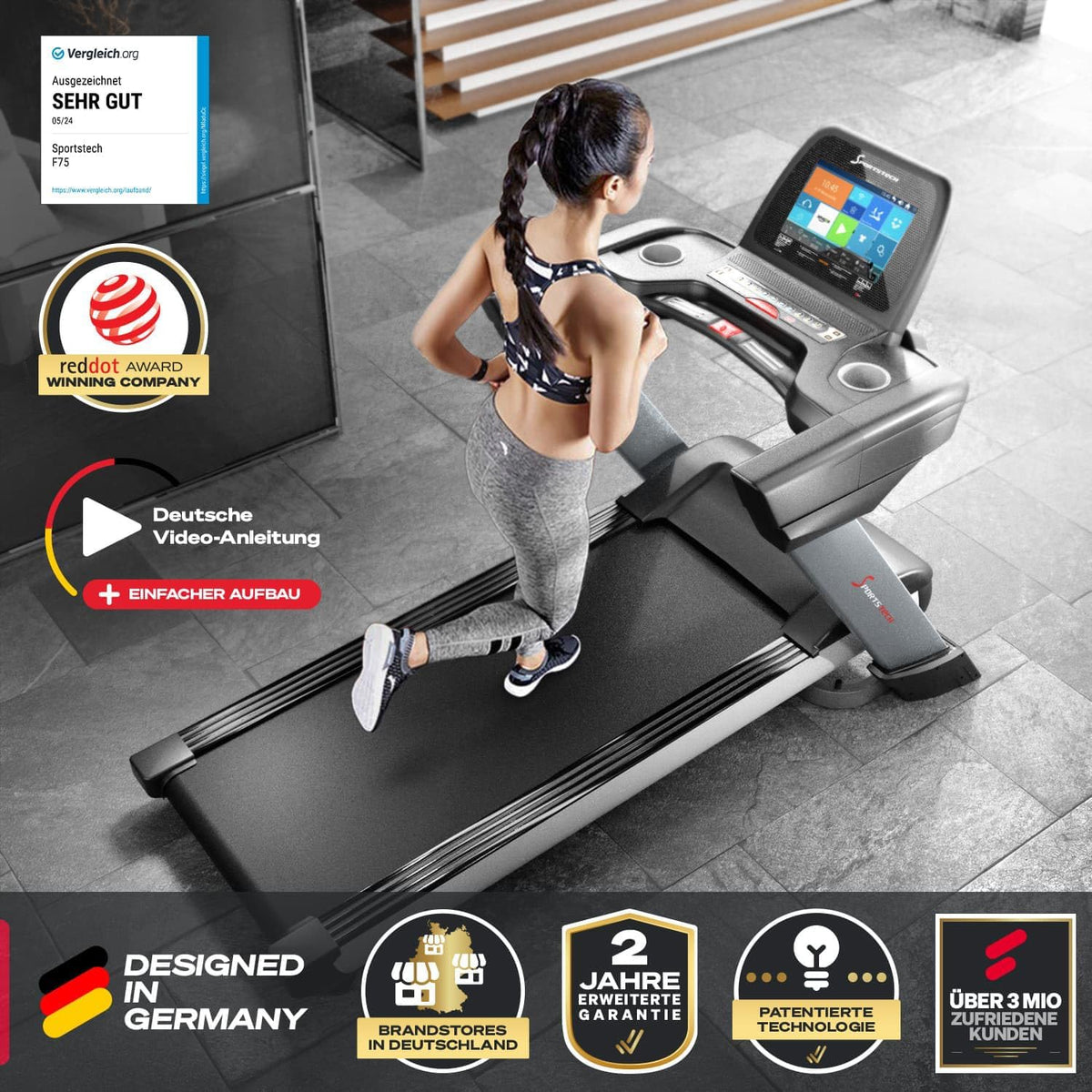 Sportstech F75: Profi-Laufband, klappbar, 7 PS, Android, Made in Germanyl