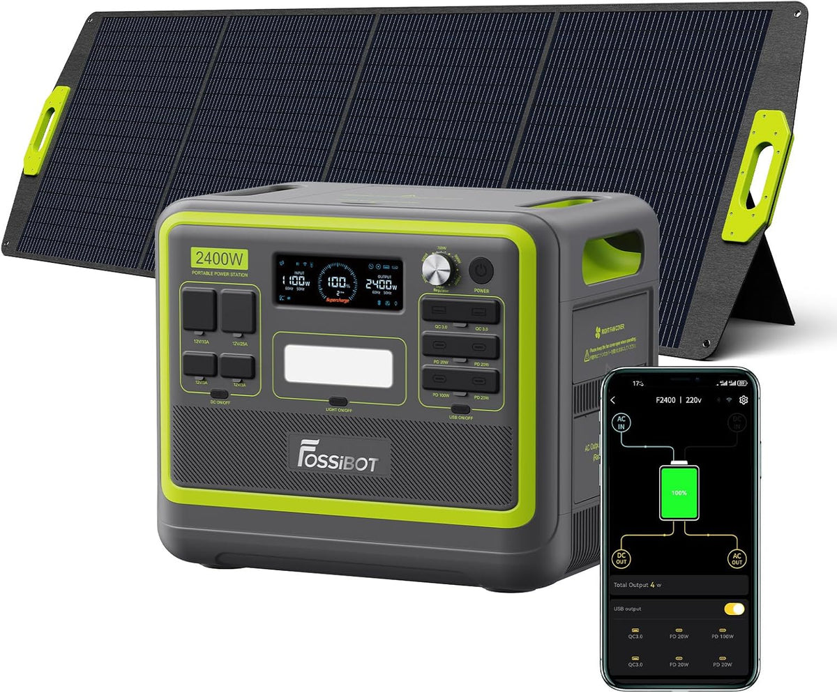 FOSSIBOT F2400 Powerstation 2400W (4800W Peak) mit 200W Solarpanelf