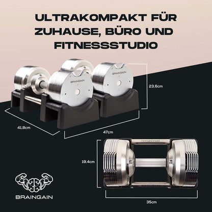BRAINGAIN Verstellbare Hanteln: Chrom/Schwarz fürs Heimtrainingl