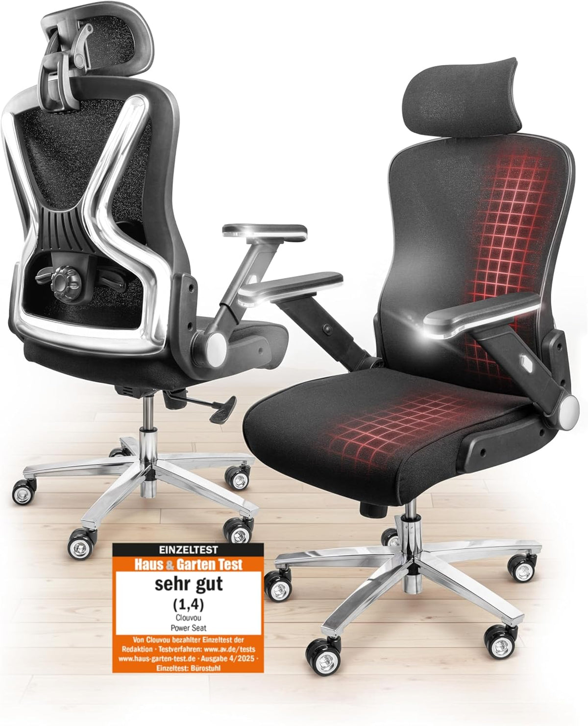 CLOUVOU PowerSeat Testsieger Ergonomischer Bürostuhl – Voll Anpassbar, Gaming, 200 kgd