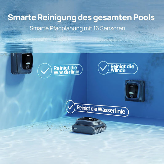 Beatbot AquaSense 2 Akku Poolroboter, Boden & Wand, Wasserlinie doppelt, bis 300㎡, Midnight Bluef