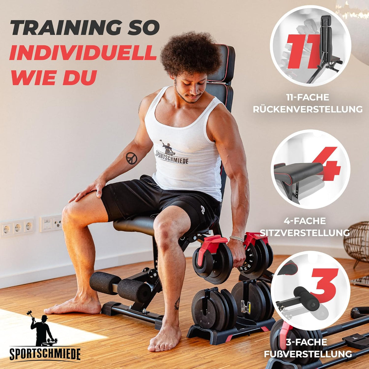 SPORTSCHMIEDE: Verstellbare, klappbare Schrägbank fürs Heimtrainingl