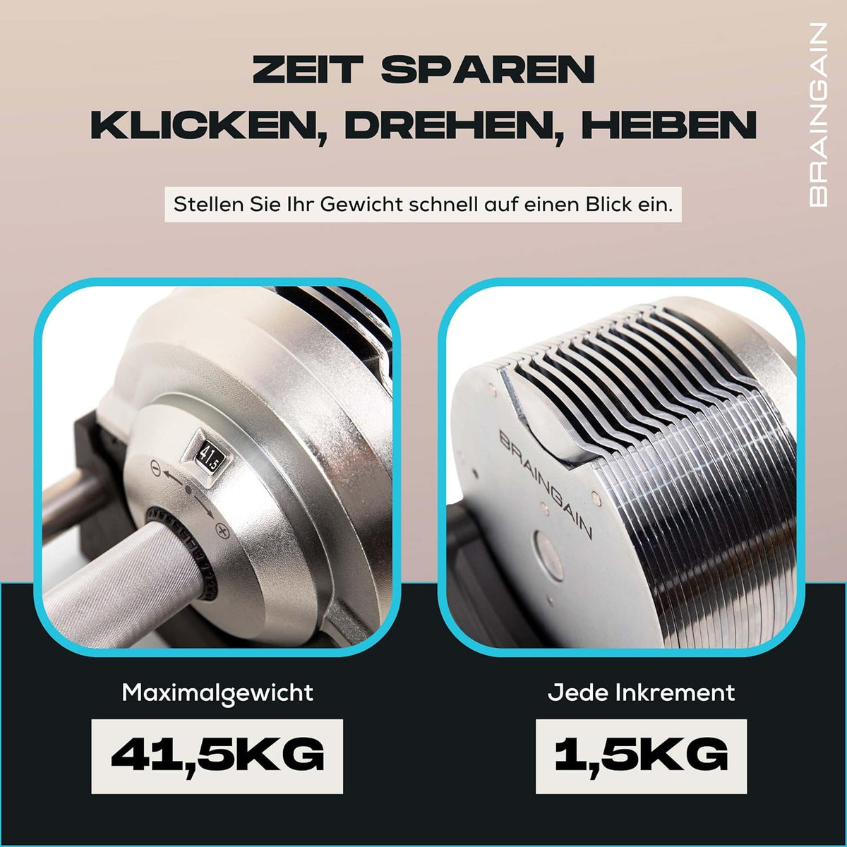 BRAINGAIN Verstellbare Hanteln: Chrom/Schwarz fürs Heimtrainingl