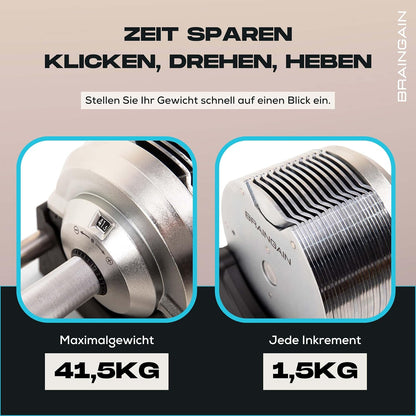 BRAINGAIN Verstellbare Hanteln: Chrom/Schwarz fürs Heimtrainingl